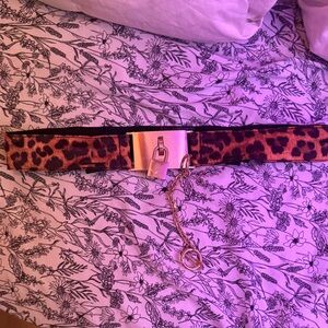 Honey Birdette Leopard Print Belt with Gold Chain & Padlock